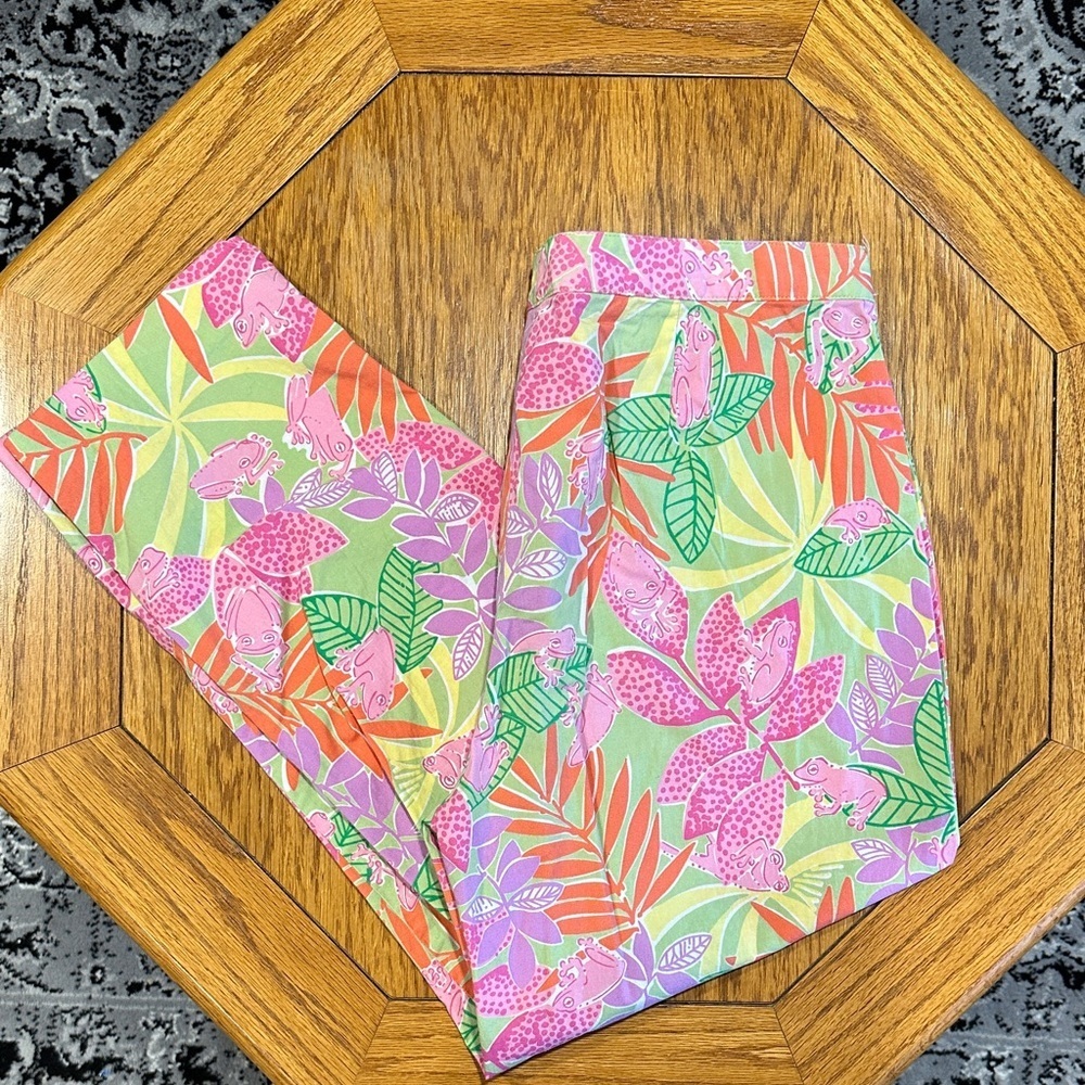 *LILLY PULITZER* Vintage Pink x Green Tropical Pattern Pants Size 10